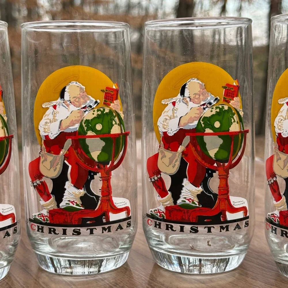 Vintage Coca-Cola Norman Rockwell Christmas Glasses Set of 4 Holiday Decor‎